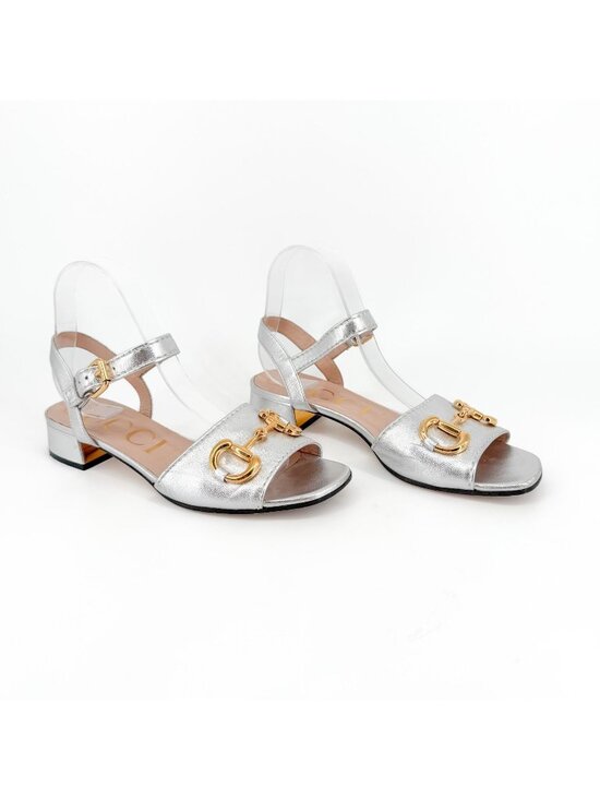 Gucci Shoes - Gucci Baby Horsebit Sandals Metallic Silver Leather Size 38.5 US 8.5 Women Flat